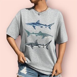 Gray Shark Print T-Shirt